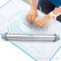 Asmork Rolling Pin Silicone Baking Mat Adjustable Stainless Steel Rolling Pins Dough Roller with 4 Removable Thickness Rings for Baking Dough  Pizza  Pie  Pastries  Pasta and Cookies (1) - B07DRBKT77